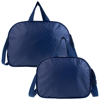 Duas bolsas arredondadas azul-marinho com textura de losangos, vistas de frente em fundo branco.